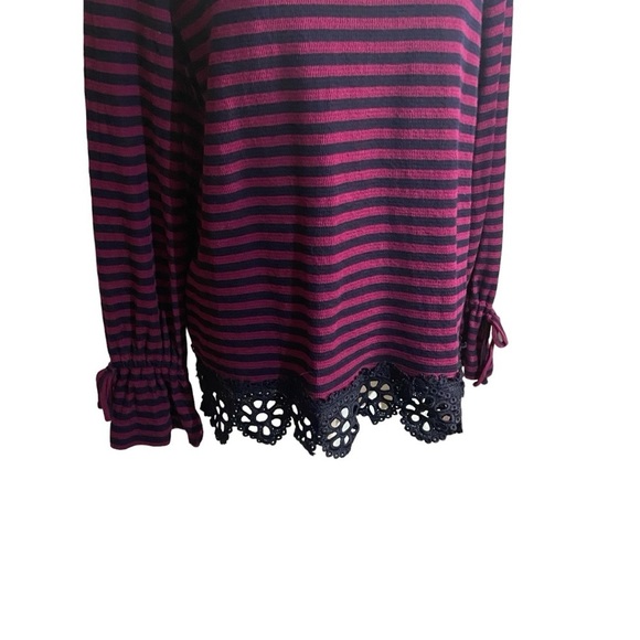 Crown & Ivy Navy Striped Lace Trimmed Pullover Top - Picture 4 of 10